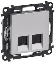 Розетка компьютерная без рамки Legrand Valena Life 2-м. RJ45+RJ45 5e алюминий картинка